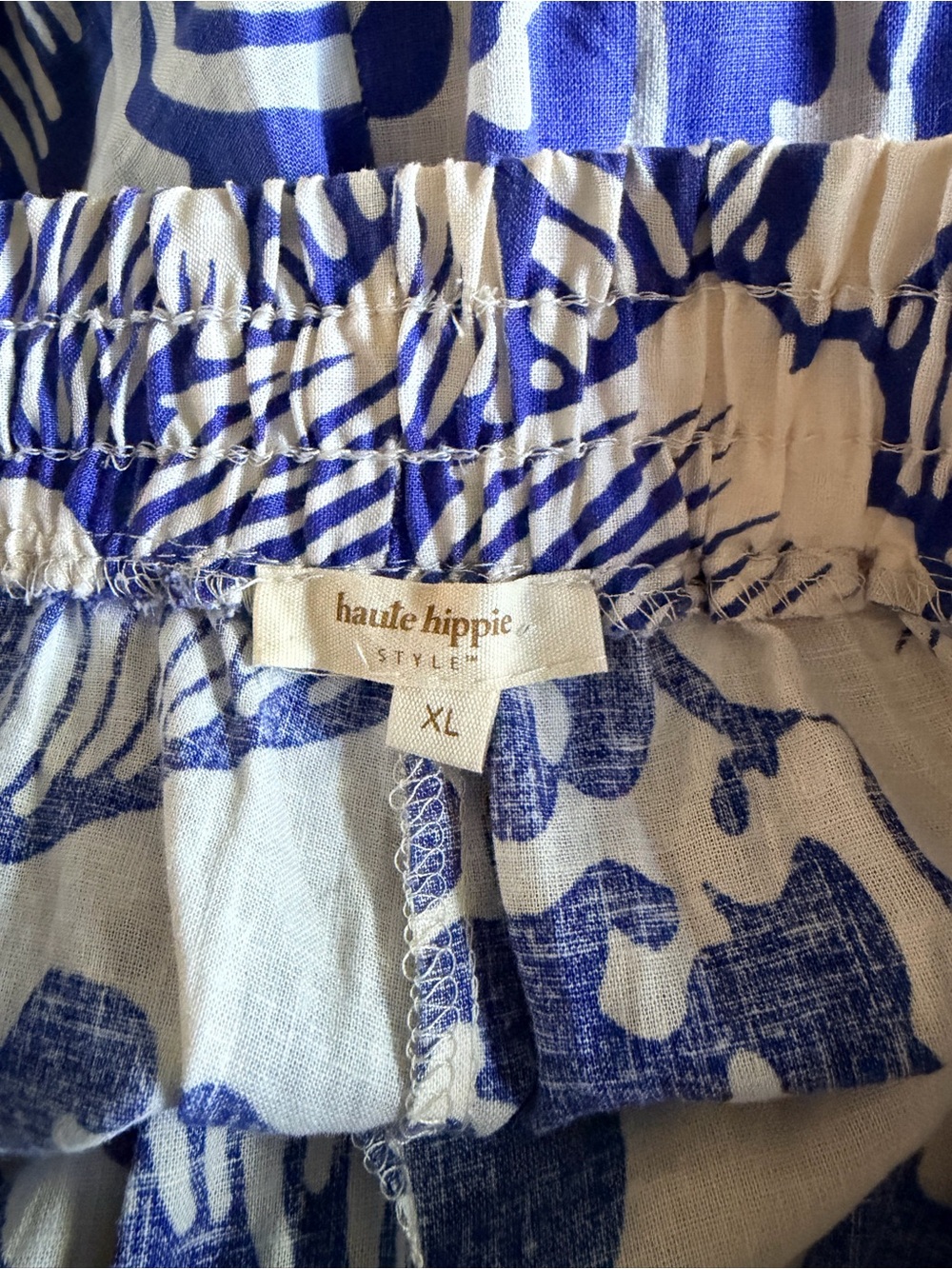 Blue and Natural Tropical Leaf Pants - Picture 2 of 4